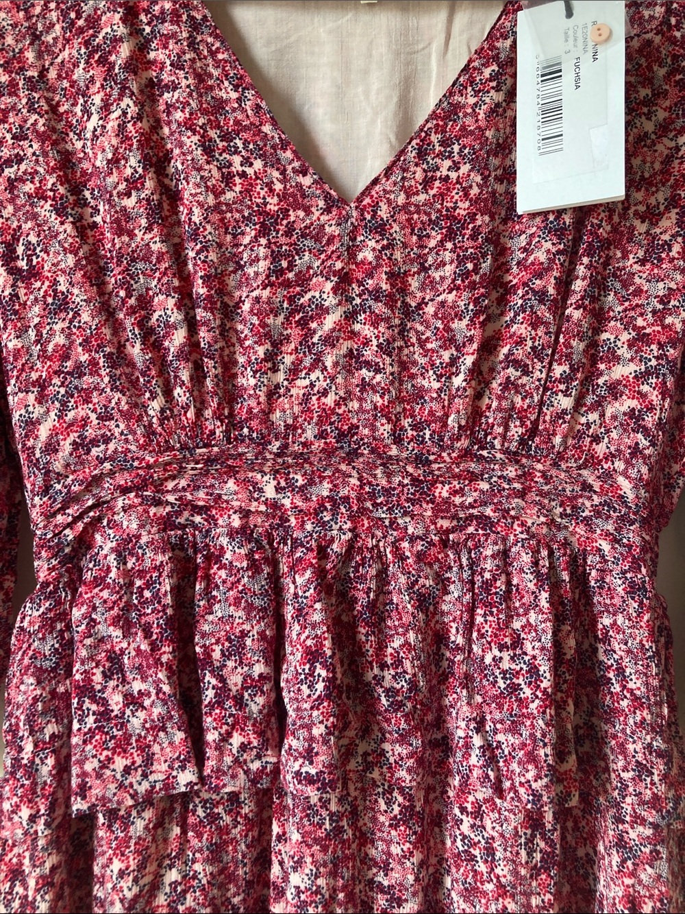 ba&sh Nina Tiered Ruffle Mini Dress Floral Fuschia L - Picture 9 of 16